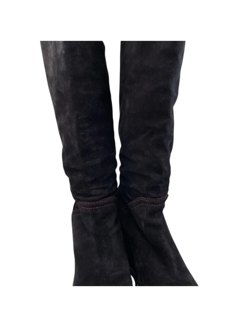 Chanel Long Boots CC Logo Chain Suede Black Gold 35.5